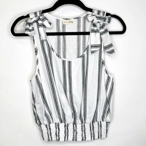 Maison Jules White Black Stripe Crop Blouse